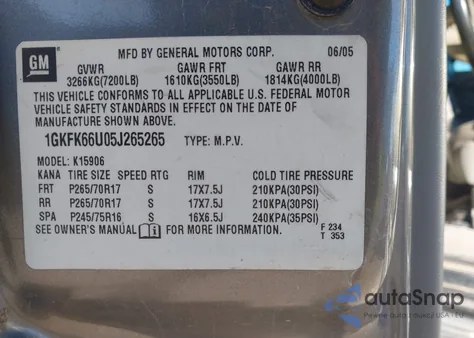 2005 GMC Yukon Xl 1500 Denali from USA, damaged, VIN 1GKFK66U05J265265